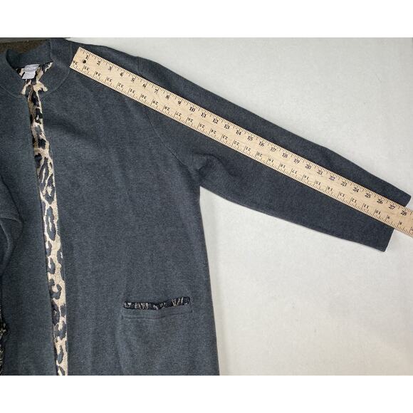 Chicos Cardigan Womens Size 3 US XL Gray Mixed Media Open Front Sweater Pockets - Picture 8 of 10